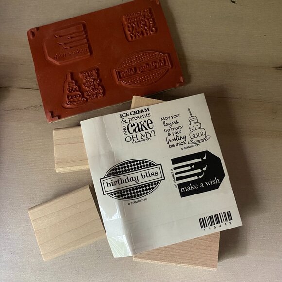 Stampin' Up! Birthday Bliss New unmounted 4 rubber stamps cake wishes friendship - Picture 1 of 7